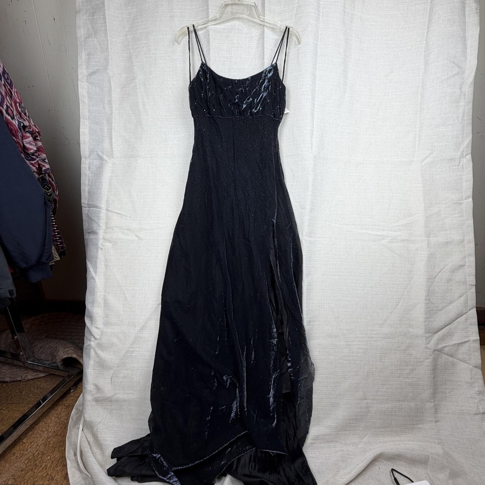 VTG Jump Apparel Co Dress Juniors 5/6 Black Glitter Slip Maxi Evening Y2K Gown